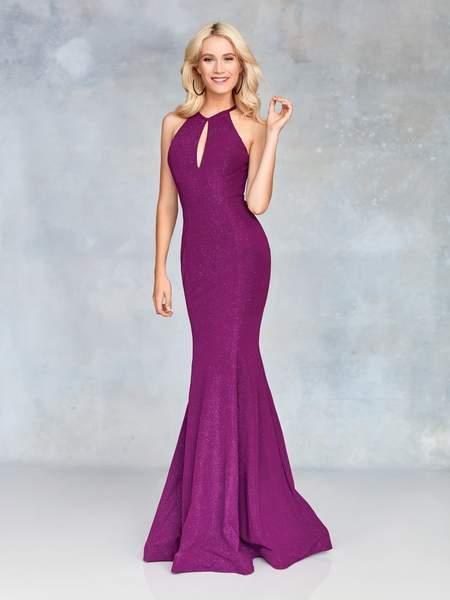 Clarisse - 3726 Halter Neck Glitter Jersey Mermaid Dress In Purple
