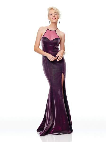 Clarisse - 3729 Sleeveless Halter Neck Trumpet Dress With Slit In Purple