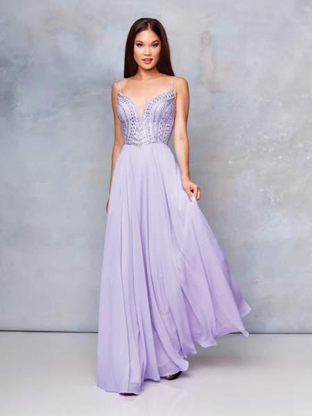 Clarisse - 3733 Plunging Sweetheart Beaded Chiffon Gown In Purple