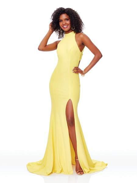 Clarisse - 3736 High Halter Mermaid Dress With Train In Yellow
