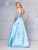 Clarisse - 3742 Sleeveless V Neck Lace Up Back Mikado Prom Gown In Blue