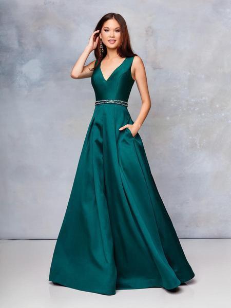 Clarisse - 3742 Sleeveless V Neck Lace Up Back Mikado Prom Gown In Green