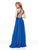 Clarisse - 3750 Rhinestone-Studded High Halter Chiffon Gown In Blue