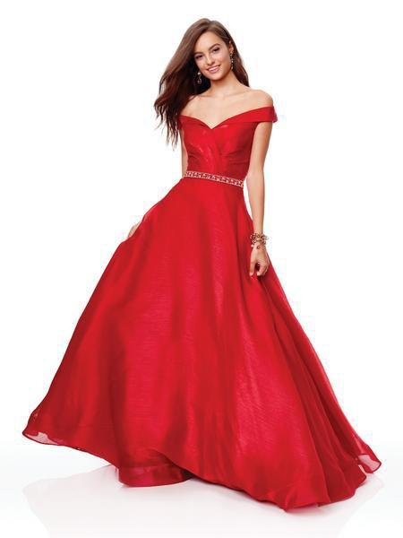 Clarisse - 3752 Pleated Surplice Off Shoulder Ballgown In Red