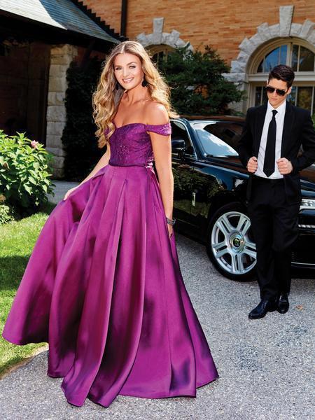 Clarisse - 3762 Embellished Lace Mikado Ballgown In Purple