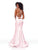 Clarisse - 3765 Deep Halter V-neck Mermaid Dress With Train In Pink