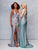 Clarisse - 3766 V Neck Strappy Back Glitter Knit Evening Gown In Gray and Green