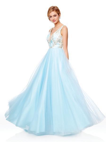 Clarisse - 3768 Floral Plunging Sweetheart Tulle Gown In Blue