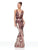 Clarisse - Sequined Deep V-neck Mermaid Dress 3797 In Red and Neutral