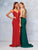 Clarisse - 3775 Crisscross-Accented Plunging Jersey Gown In Red And Green