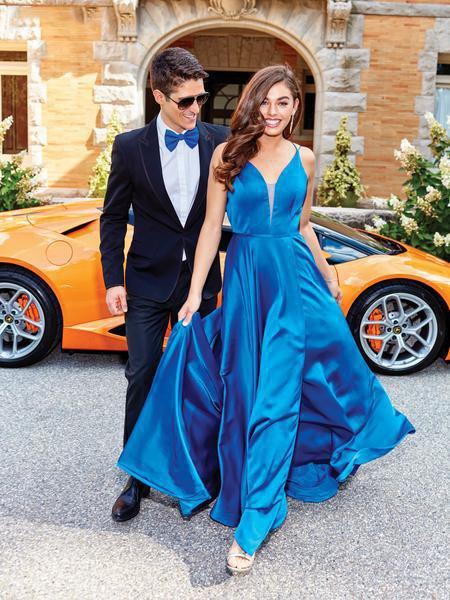 Clarisse - 3776 Plunging Crisscross Open Back High Slit Gown In Blue