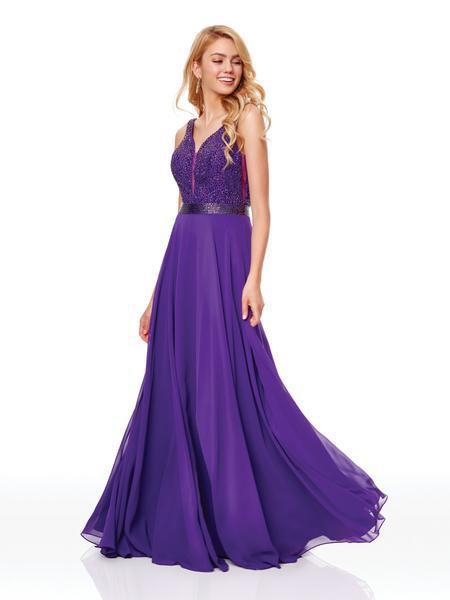 Clarisse - 3779 Bead Textured Plunging Sweetheart Chiffon Gown In Purple