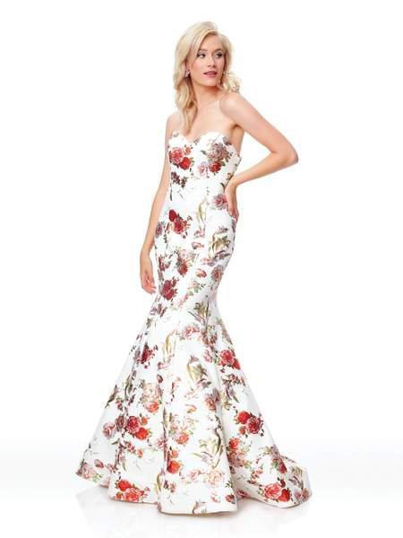 Clarisse - 3801 Floral Printed Neoprene Mermaid Dress In Ivory