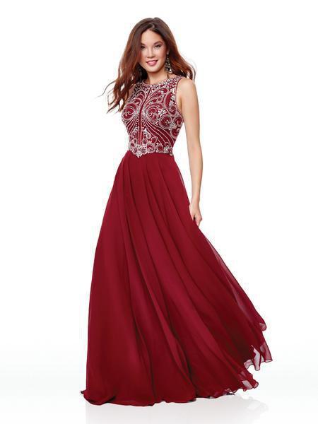 Clarisse - 3806 Bejeweled Chiffon A-line Dress In Red