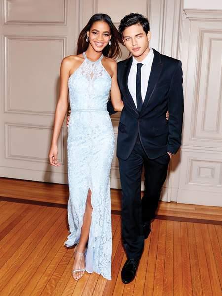 Clarisse - 3828 Embellished Lace Halter Trumpet Dress In Blue