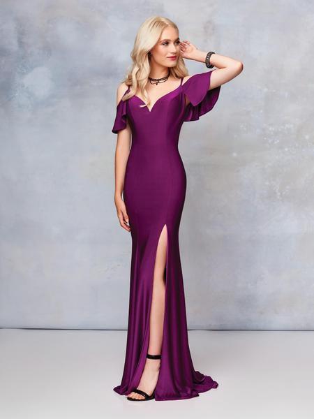 Clarisse - 3846 Fitted Jersey Evening Gown with Slit In Purple