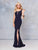 Clarisse - 3848 Chevron Illusion Paneled High Slit Gown In Blue