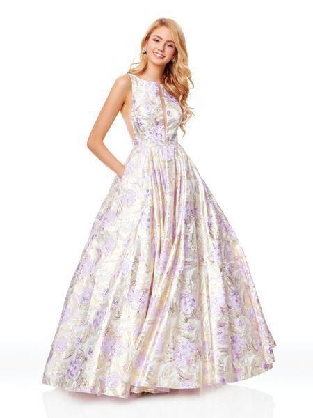 Clarisse - 3868 Sleeveless Bateau Brocade Ballgown In Purple And Gold
