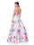 Clarisse - 3874 Floral Printed Bateau Satin A-line Dress In Purple