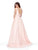 Clarisse - 3876 Floral Embroidered Plunging A-Line Gown In Pink