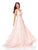 Clarisse - 3876 Floral Embroidered Plunging A-Line Gown In Pink