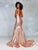 Clarisse - 3882 Fully Sequined V-neck Mermaid Dress With Sweep Train In Pink