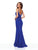 Clarisse - Lace Deep V-neck Stretch Satin Mermaid Dress 5003 In Blue