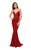 Clarisse - Lace Deep V-neck Stretch Satin Mermaid Dress 5003 - 1 pc Red In Size 14 Available