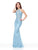 Clarisse - 5014 Sleeveless Embroidered Halter Trumpet Dress In Blue