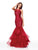 Clarisse - 5016 Illusion Halter Appliqued Mermaid Gown In Red