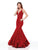 Clarisse - 5028 Beaded Lace Deep V-neck Mermaid Dress In Red