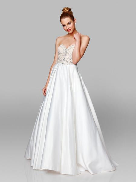 Clarisse - 600157 Beaded Sweetheart Satin A-line Gown In White and Neutral