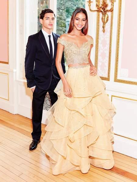 Clarisse - 5048 Two Piece Plunging Off-Shoulder Ruffled A-line Dress