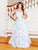 Clarisse - 3700 Embroidered Deep V-neck A-line Dress In Blue and Multi-Color