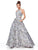 Clarisse - 5058 Beaded Halter Brocade A-line Dress In Silver