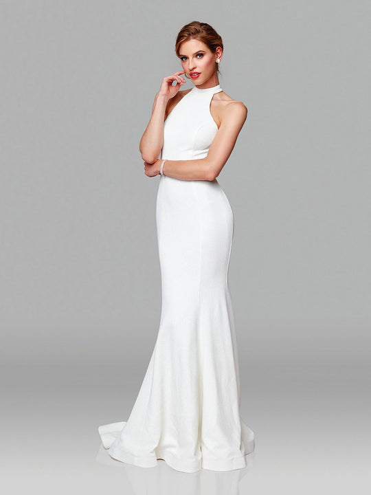 Clarisse - High Halter Novelty Mermaid Dress 600137 In White