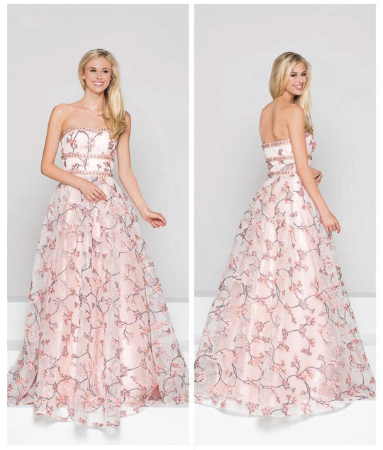Colors Dress - 1803 Strapless Floral Embellished Ballgown In Pink