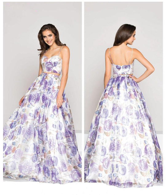 Colors Dress - 1826 Two-Piece Floral Print Ballgown In Purple