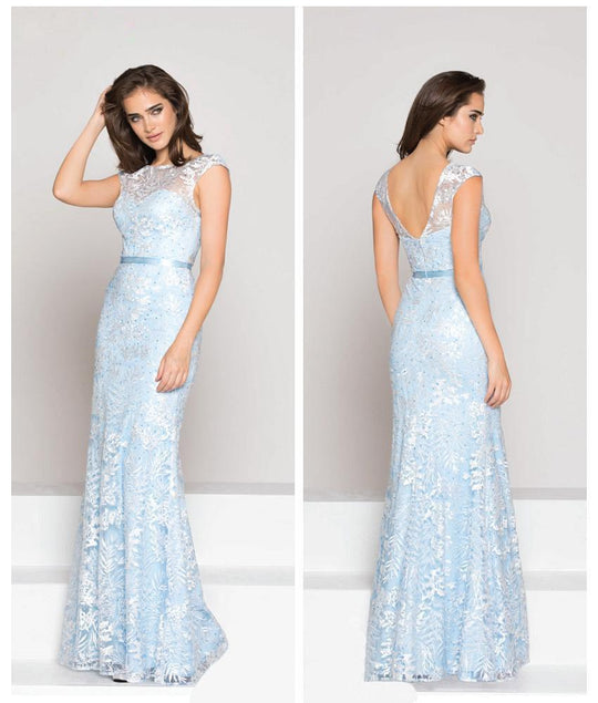 Colors Dress - 1830 Beaded Lace Illusion Evening Gown In Blue