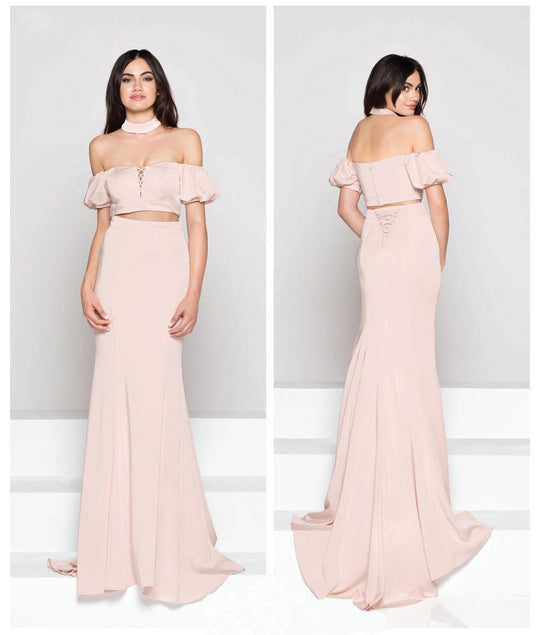 Colors Dress - 1840 Two Piece Off Shoulder Gown In Pink