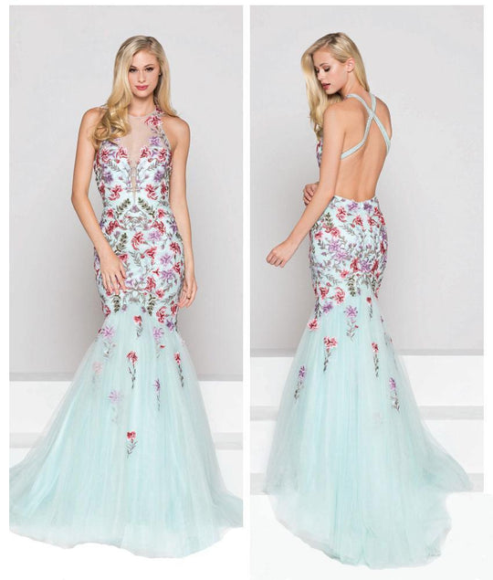 Colors Dress - 1843 Floral Accented Mermaid Dress In Green