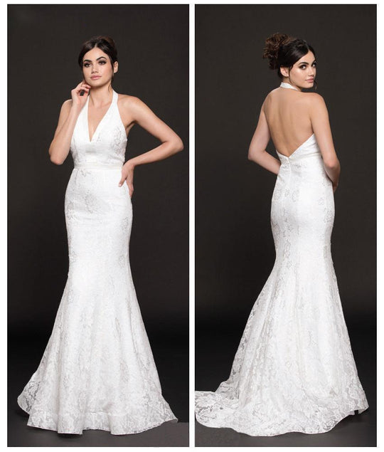 Colors Dress - 1848 Halter Floral Mermaid Gown In White