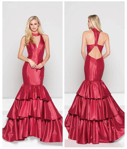 Colors Dress - 1882 Ruffled High Mermaid Dress In Red