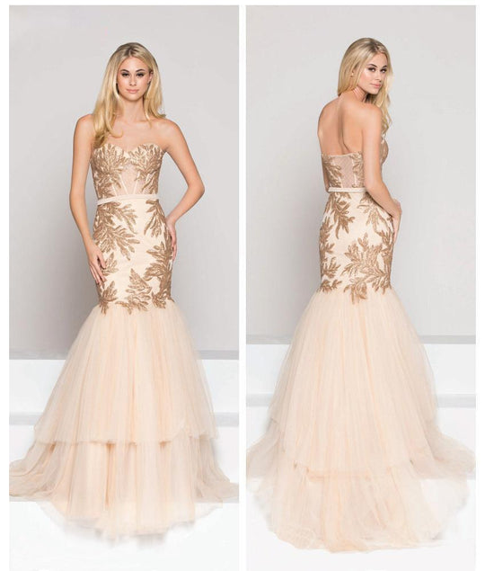 Colors Dress - 1896 Gilded Sweetheart Mermaid Dress In Neutral and Gold
