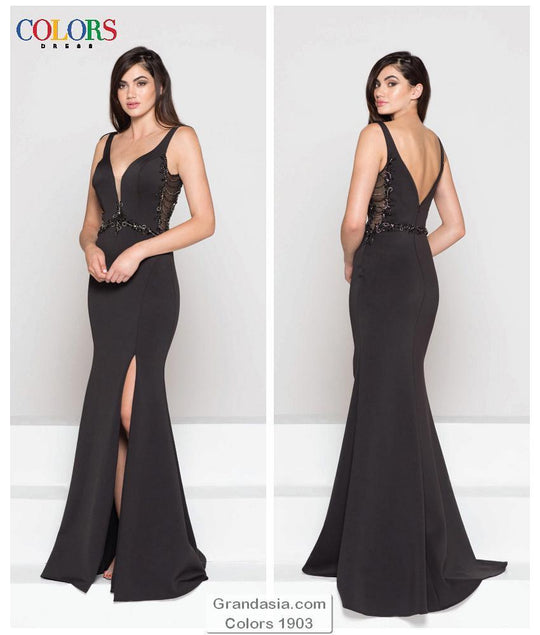 Colors Dress - 1903 Adorned Sheer Panel Sleeveless Gown In Black