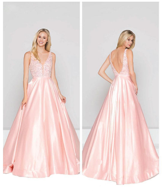 Colors Dress - 1946 Embellished Deep V-neck Ballgown In Pink
