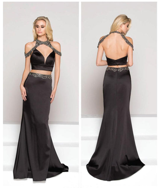 Colors Dress - 1950 Two Piece High Halter Sheath Dress In Black