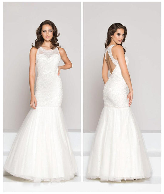Colors Dress - 1958 Scoop Neck Beaded Trumpet Gown In White