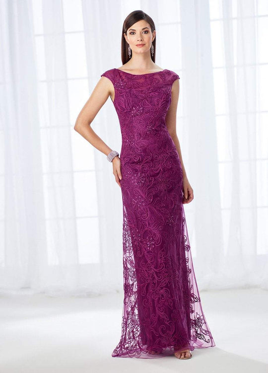 Mon Cheri Cap Sleeve Lace and Ribbonwork Evening Gown 118676 - 1 pc Dark Raspberry In Size 8 Available In Dark Raspberry