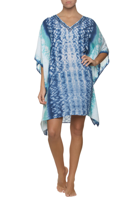 HAND DYED CAFTAN-NAVY WHITE